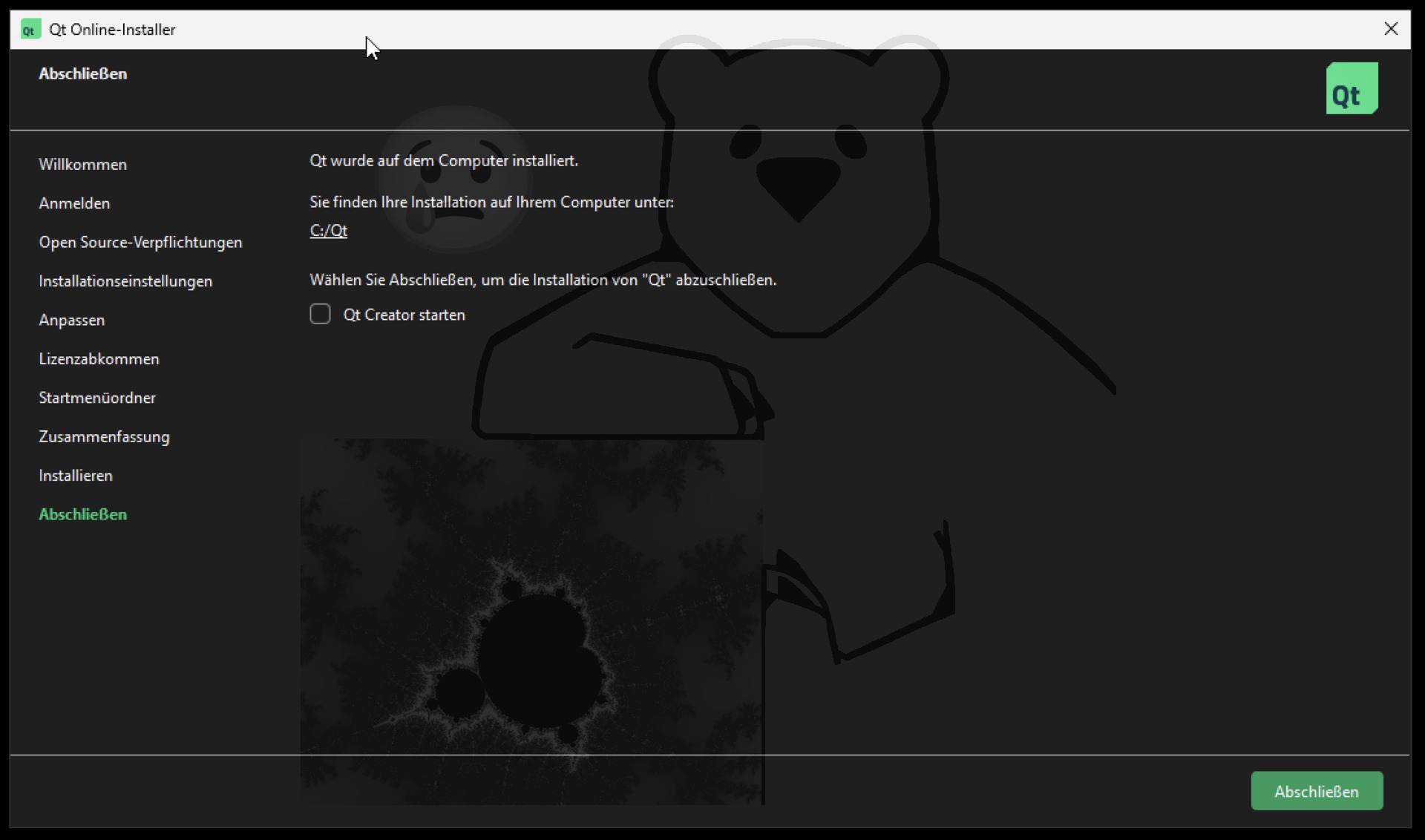 Nach dem Abschluss der Installation noch einmal "Abschliessen"