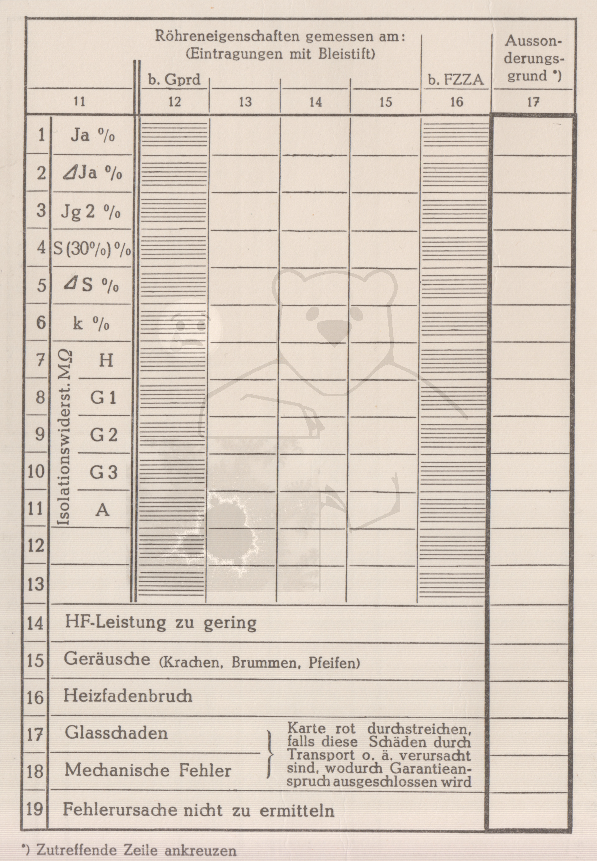 Röhre Bi #7853 Begleitschein RĂŒckseite