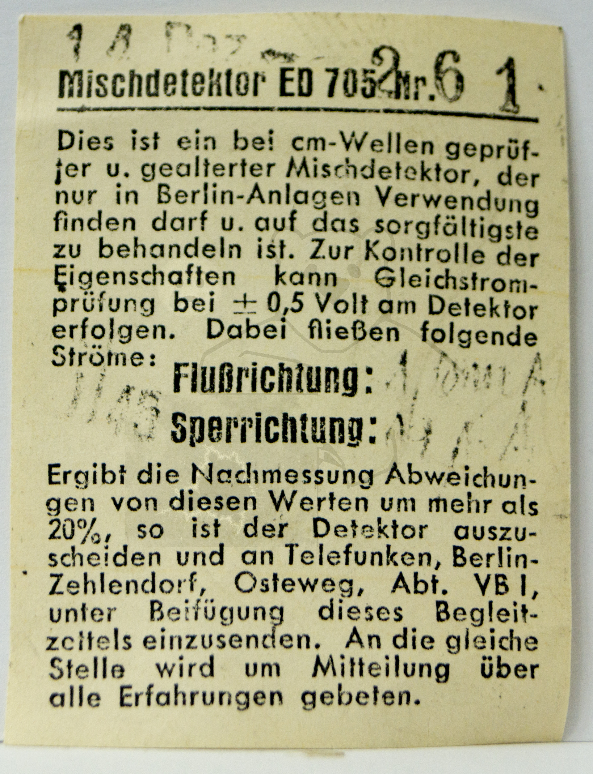 Röhre ED705 #8195 Bild 2 Begleitzettel