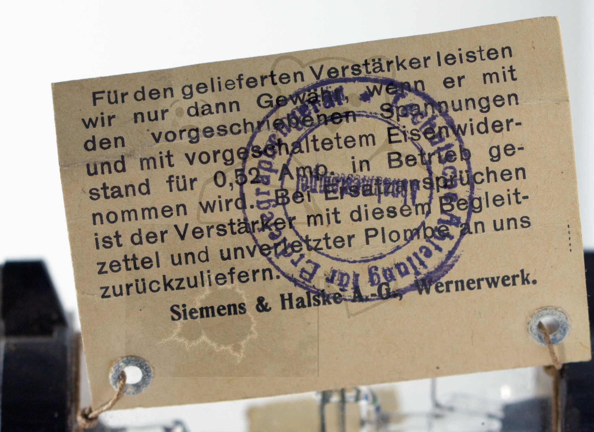 Röhre Typ A (Siemens) #7759 Begleitzettel Bild 1