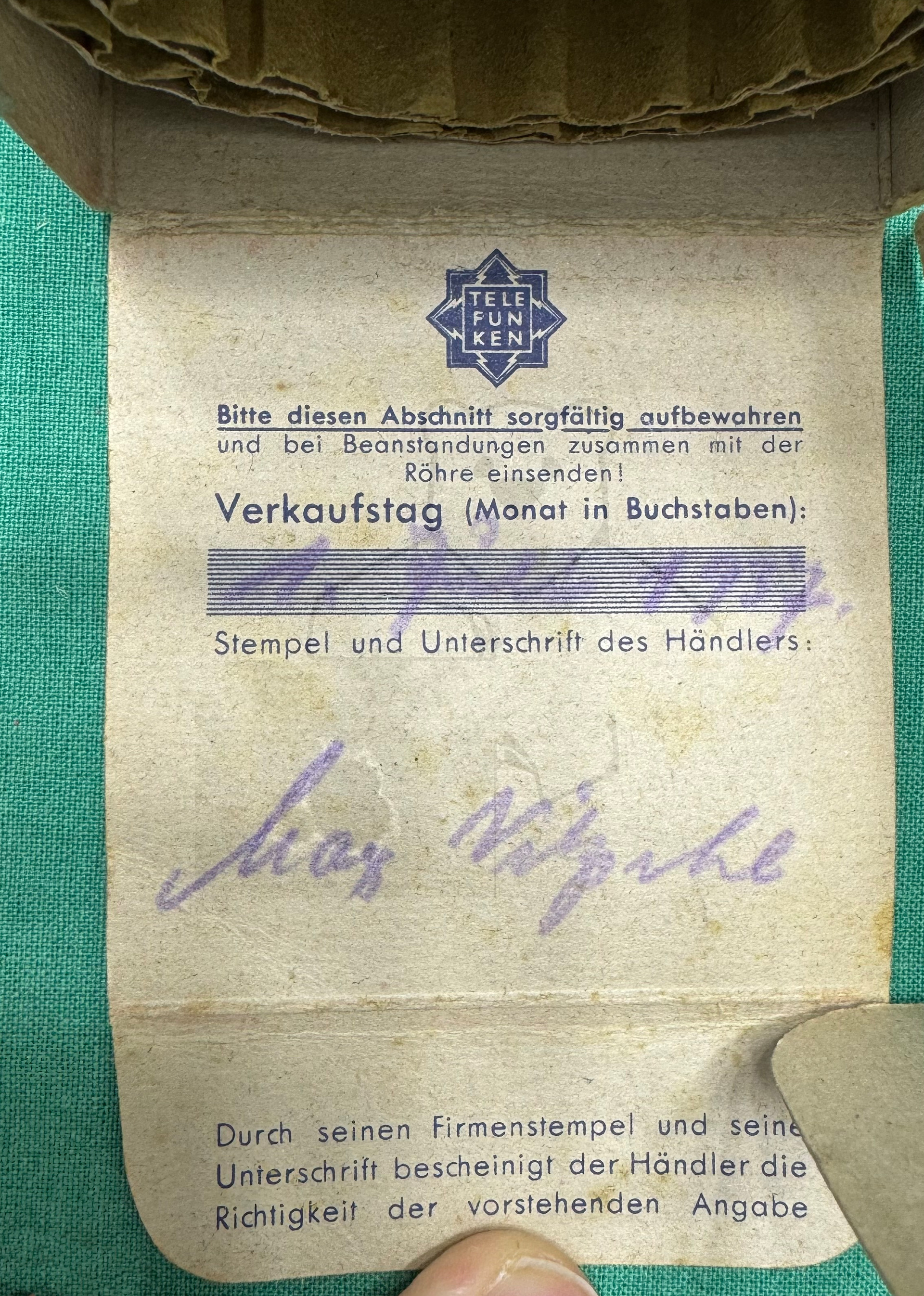 Röhre RGN354 #6369 Ausgefüllte Garantielasche