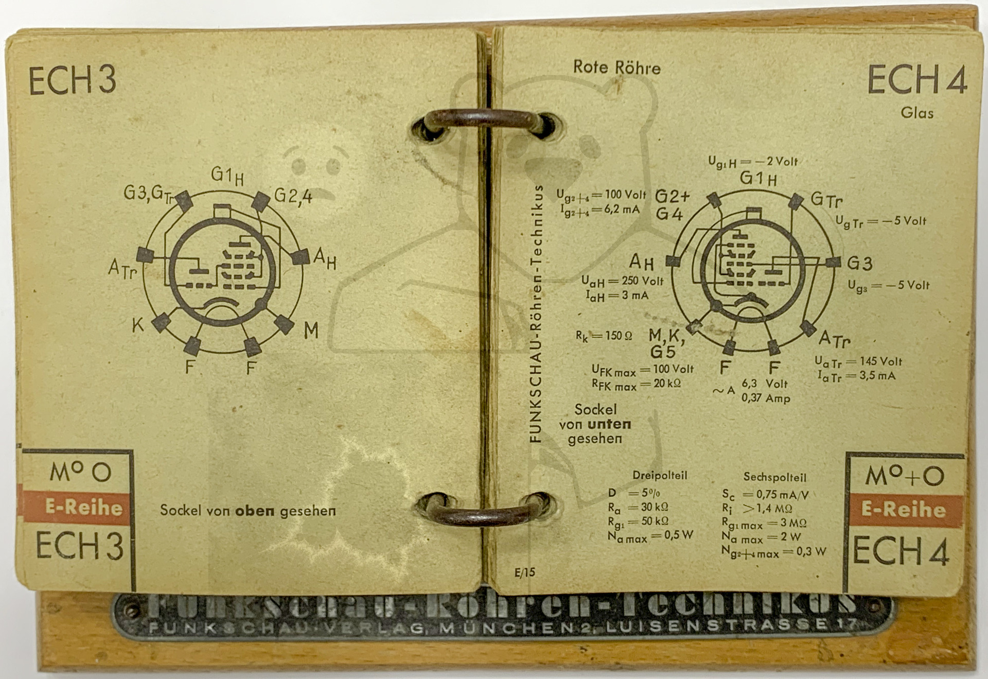 Funkschau Röhren Technikus (1943) - Sockel der ECH3 und Beschreibung der ECH4