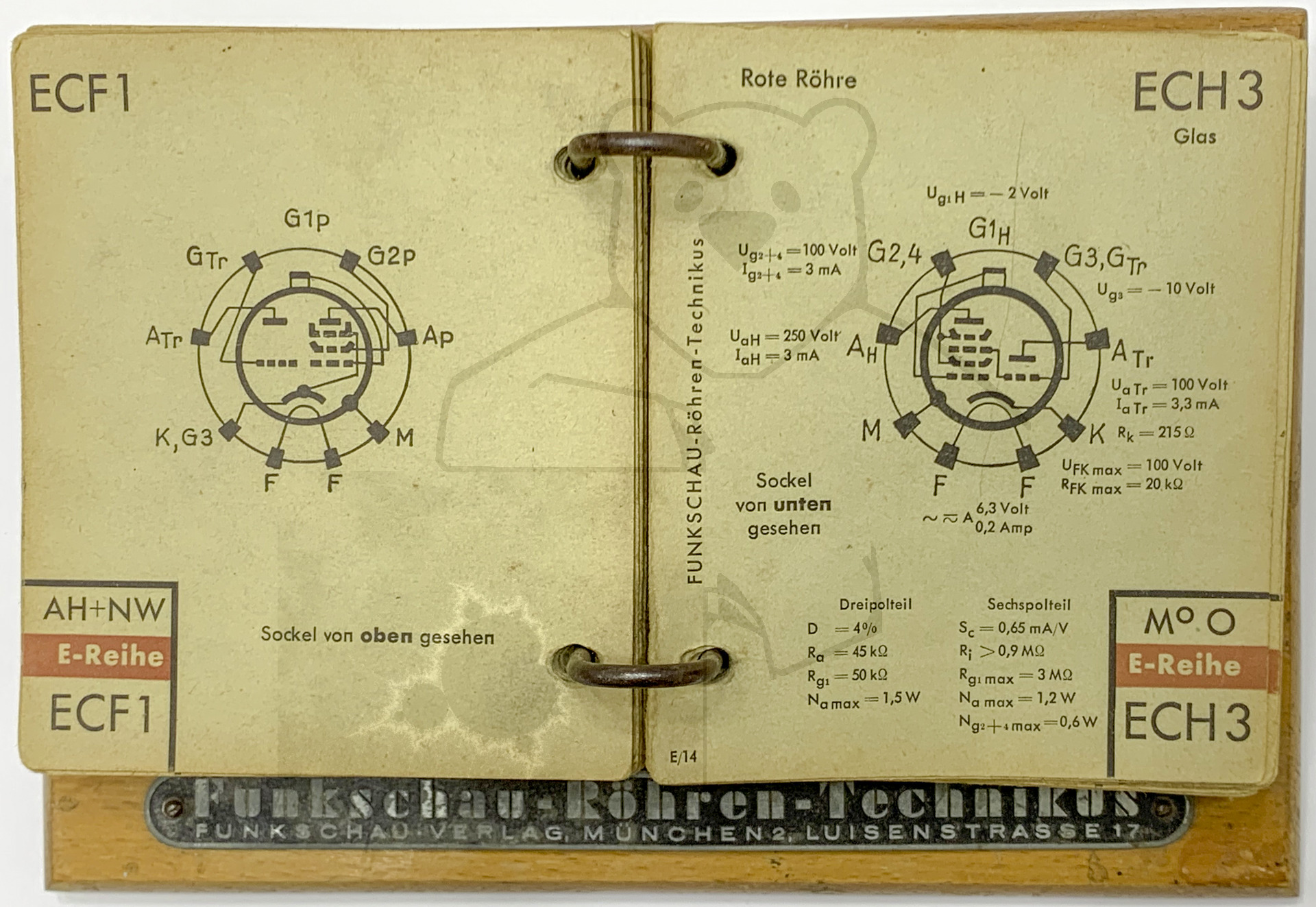 Funkschau Röhren Technikus (1943) - Sockel der ECF1 und Beschreibung der ECH3