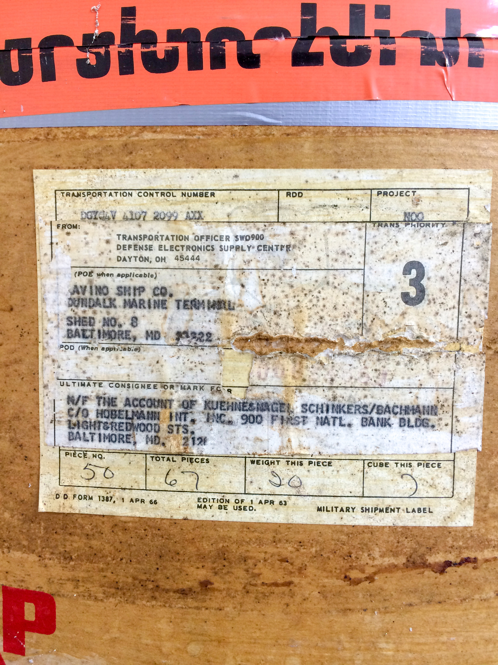 Röhre 5973 Transportverpackung, Original Versandanschrift