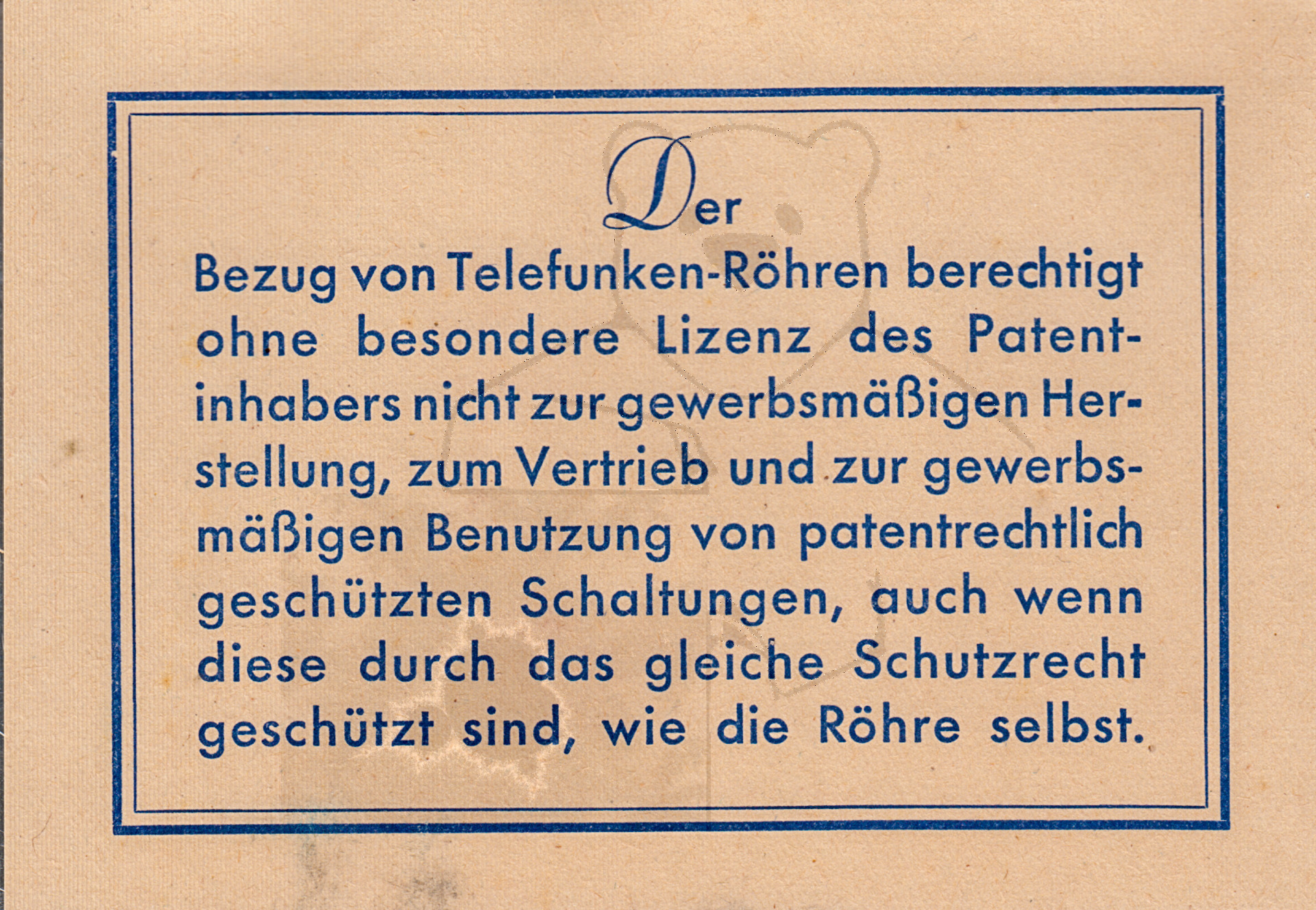 Röhre REN1826 Patenthinweis