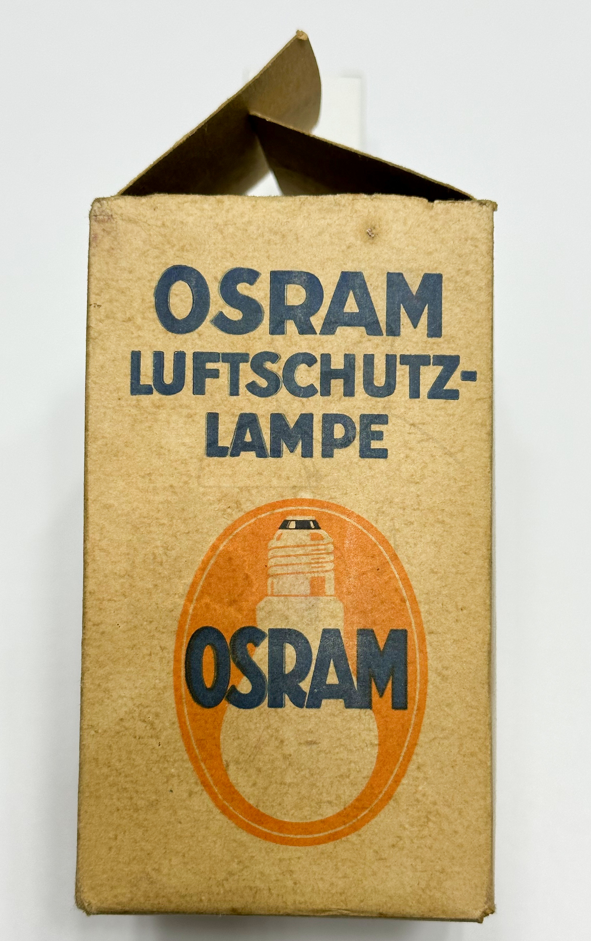 Luftschutzlampe von Osram, ca. 1940 - Verpackung, Seitliche Ansicht